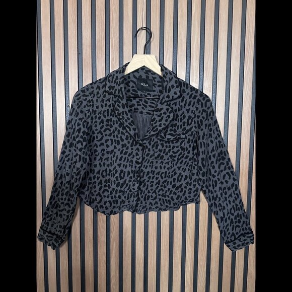Rails Shirt Small Womens Black Gray Leopard Print Button Collar Crop Long Sleeve - Picture 1 of 8